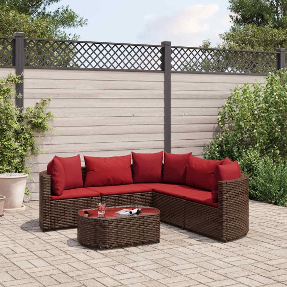 7-tlg. Garten-Sofagarnitur mit Kissen Schwarz Poly Rattan