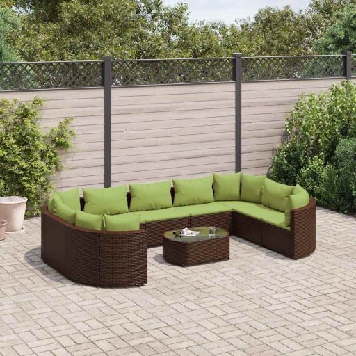 vidaXL 10-tlg. Garten-Sofagarnitur mit Kissen Schwarz Poly Rattan