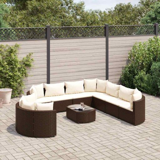 vidaXL 10-tlg. Garten-Sofagarnitur mit Kissen Schwarz Poly Rattan