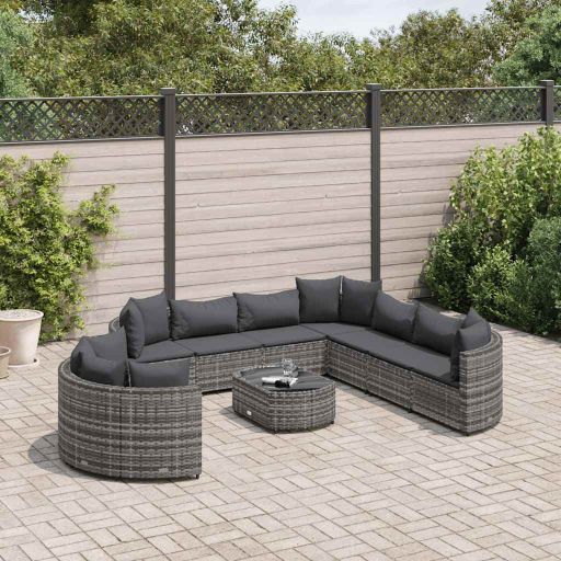 vidaXL 10-tlg. Garten-Sofagarnitur mit Kissen Schwarz Poly Rattan