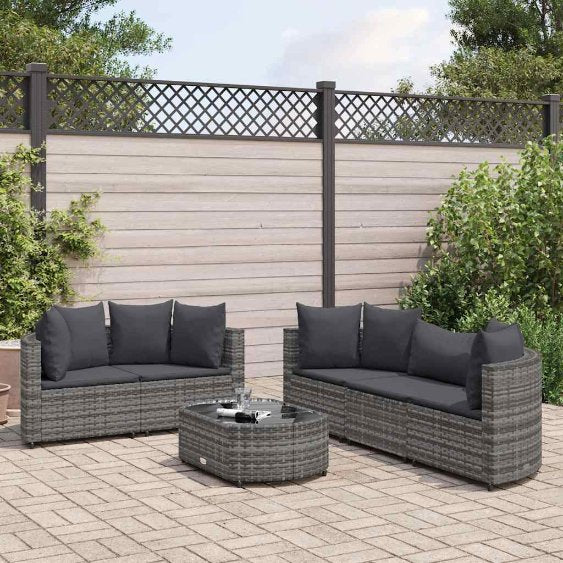 6-tlg. Garten-Sofagarnitur mit Kissen Schwarz Poly Rattan