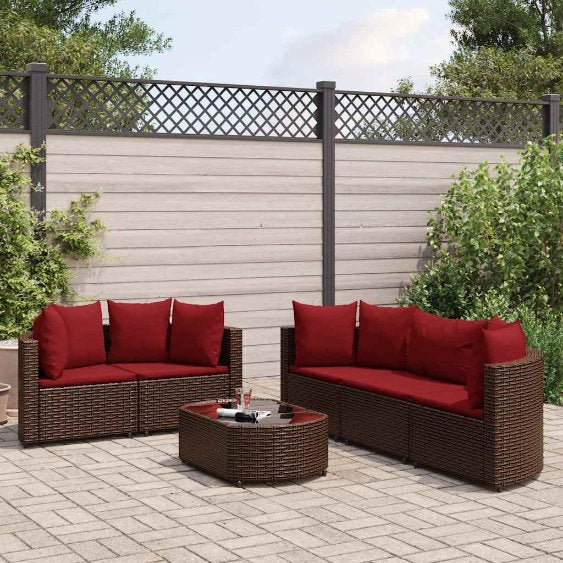 6-tlg. Garten-Sofagarnitur mit Kissen Schwarz Poly Rattan