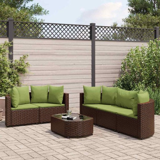 6-tlg. Garten-Sofagarnitur mit Kissen Schwarz Poly Rattan