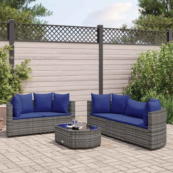 6-tlg. Garten-Sofagarnitur mit Kissen Schwarz Poly Rattan