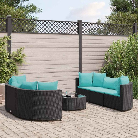 9-tlg. Garten-Sofagarnitur mit Kissen Schwarz Poly Rattan