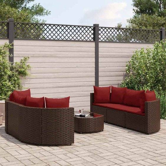 9-tlg. Garten-Sofagarnitur mit Kissen Schwarz Poly Rattan