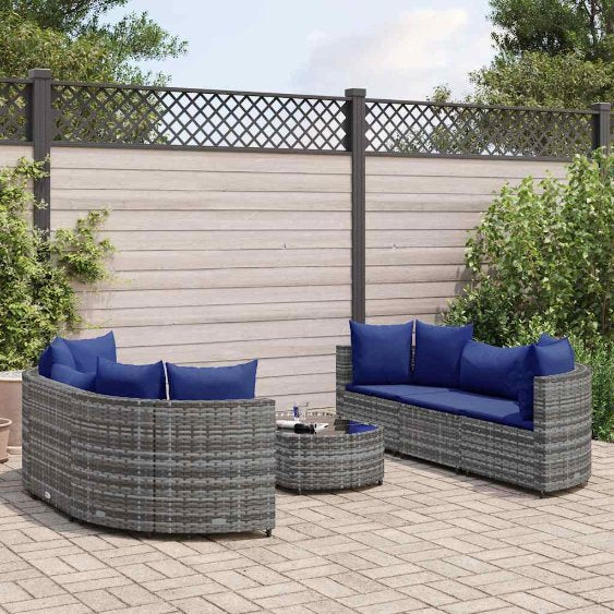 9-tlg. Garten-Sofagarnitur mit Kissen Schwarz Poly Rattan