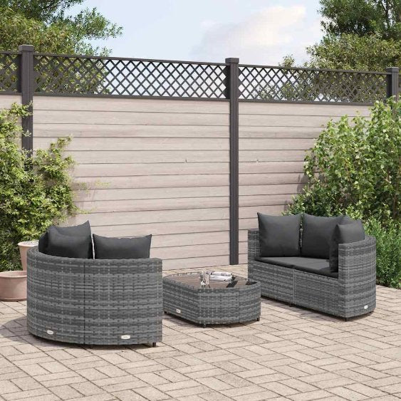 5-tlg. Garten-Sofagarnitur mit Kissen Schwarz Poly Rattan
