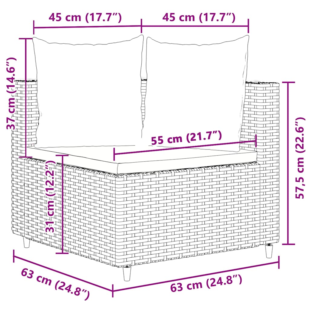 3-tlg. Garten-Sofagarnitur mit Kissen Schwarz Poly Rattan