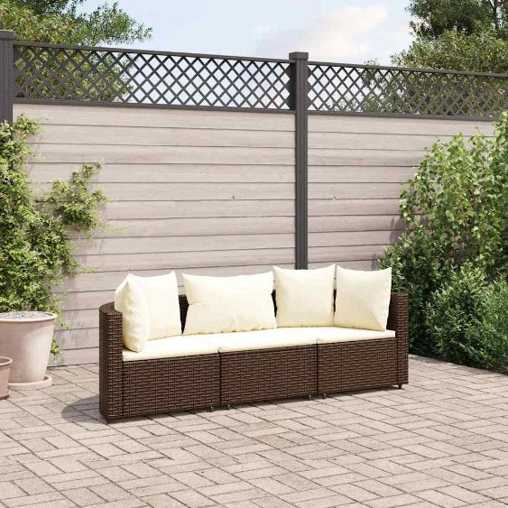 3-tlg. Garten-Sofagarnitur mit Kissen Schwarz Poly Rattan
