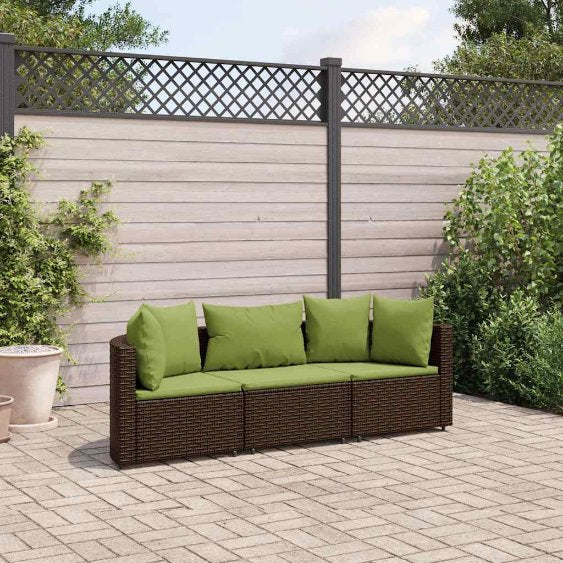 3-tlg. Garten-Sofagarnitur mit Kissen Schwarz Poly Rattan