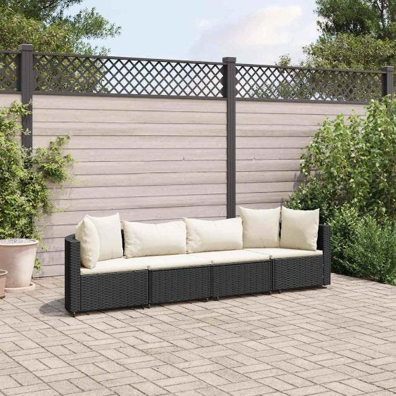 3-tlg. Garten-Sofagarnitur mit Kissen Schwarz Poly Rattan
