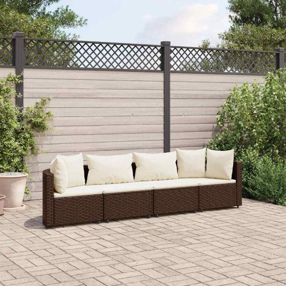 3-tlg. Garten-Sofagarnitur mit Kissen Schwarz Poly Rattan
