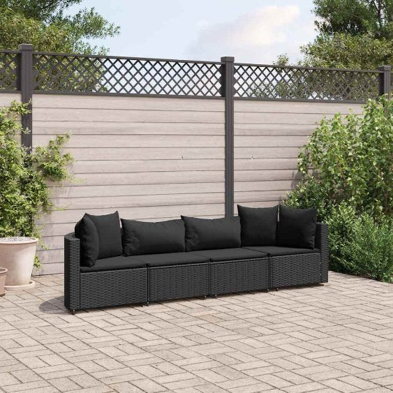 3-tlg. Garten-Sofagarnitur mit Kissen Schwarz Poly Rattan