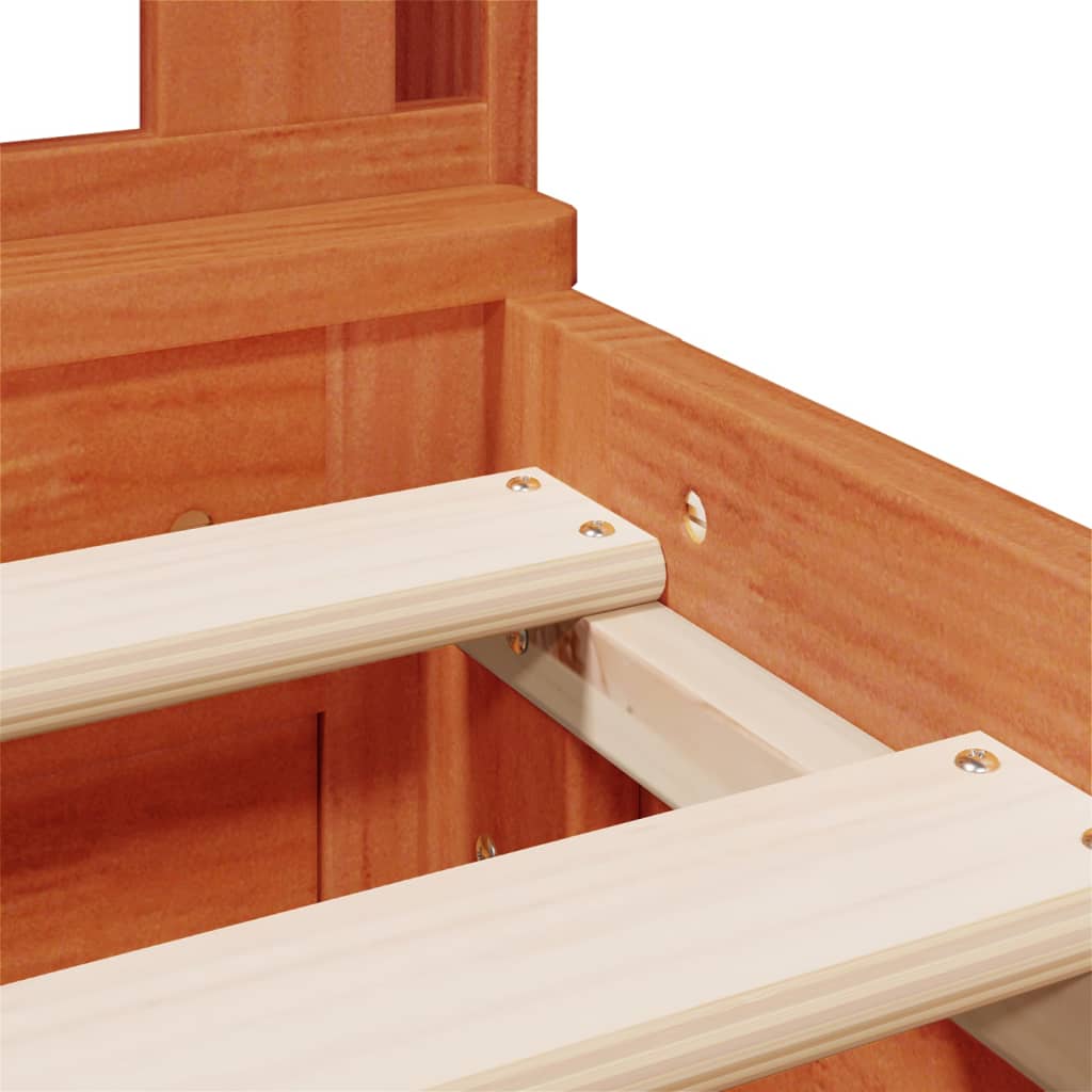 vidaXL Massivholzbett mit Regal ohne Matratze Wachsbraun 200x200 cm