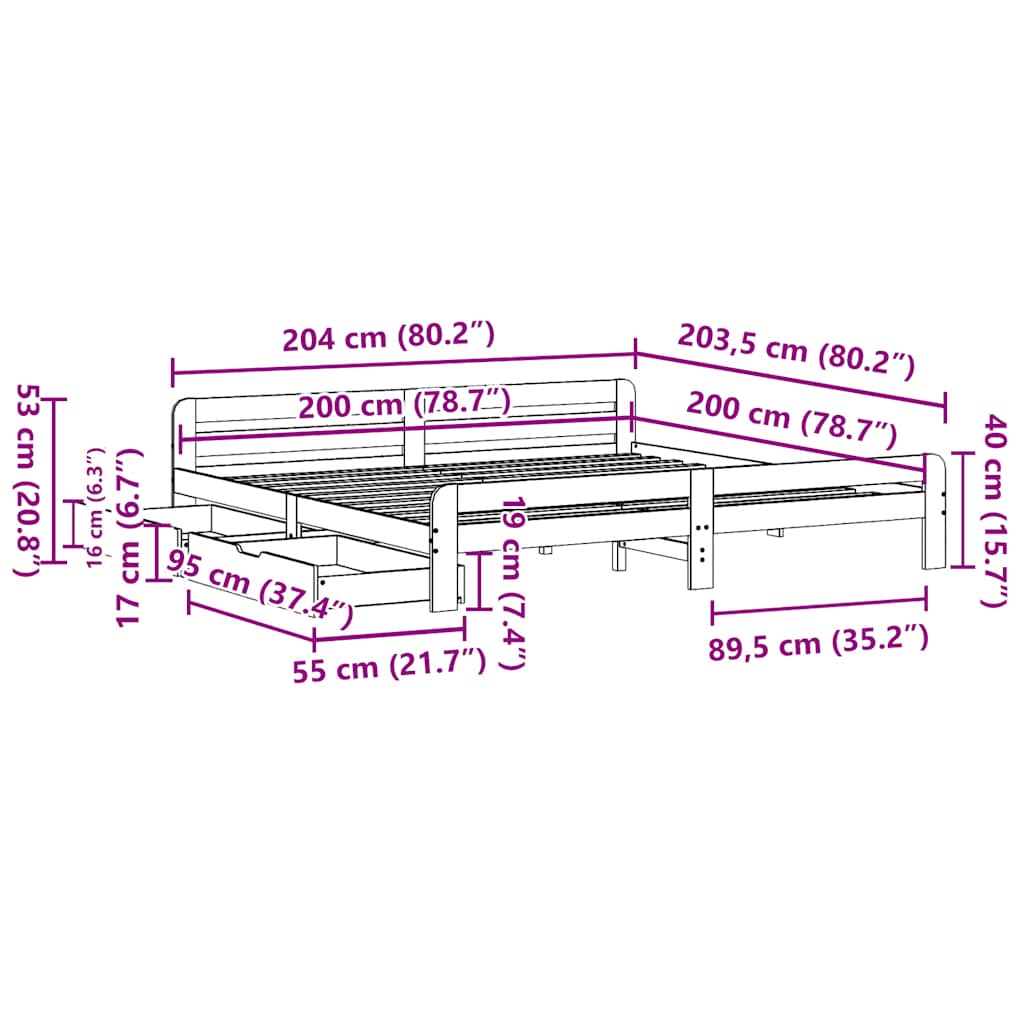 vidaXL Massivholzbett ohne Matratze 200x200 cm Kiefernholz