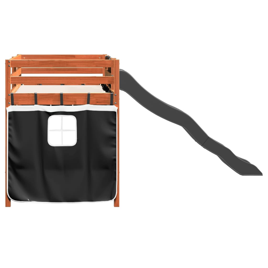 vidaXL Kinderhochbett mit Vorhängen Weiß und Schwarz Massivholz Kiefer