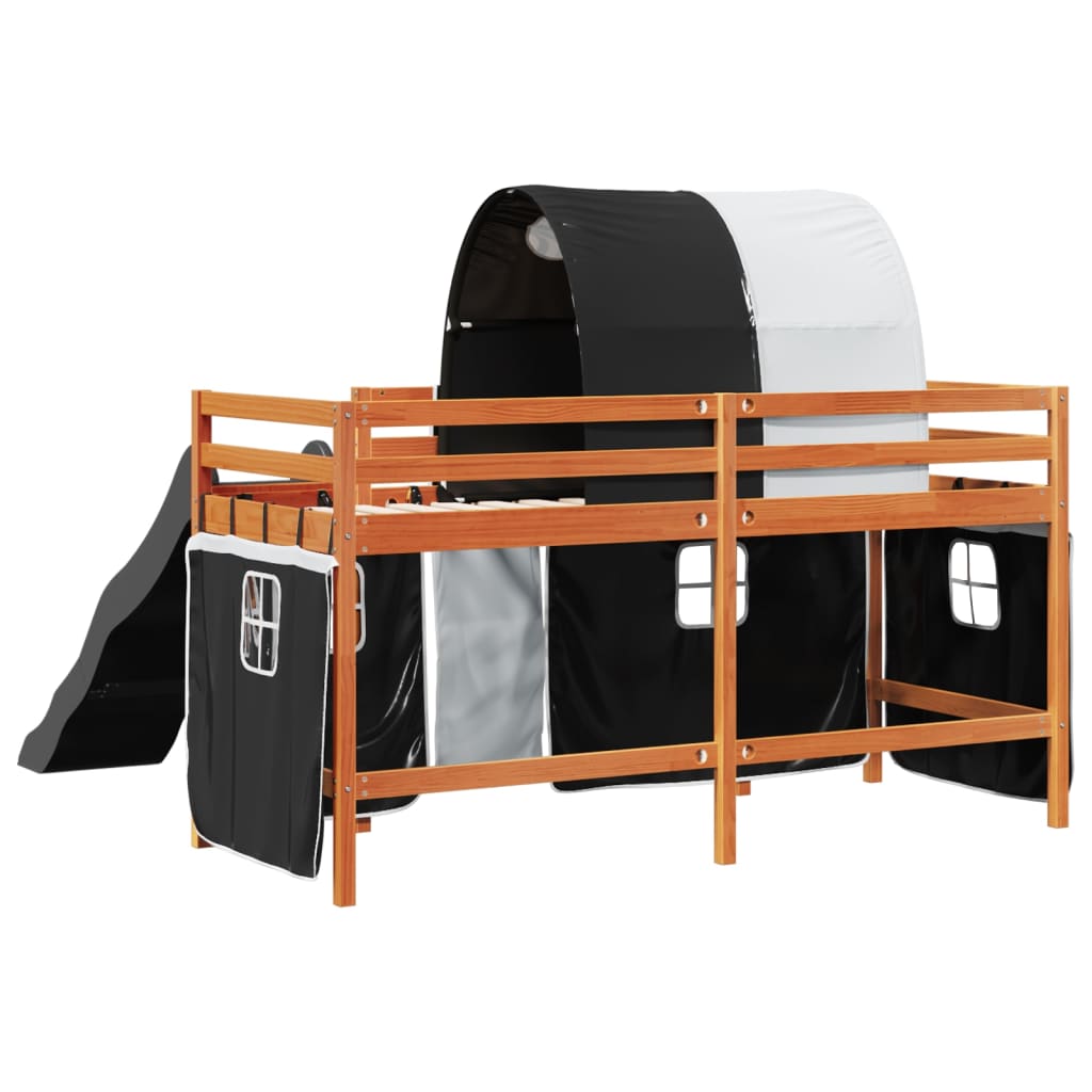 vidaXL Kinderhochbett mit Tunnel Weiß & Schwarz 80x200 cm Kiefernholz
