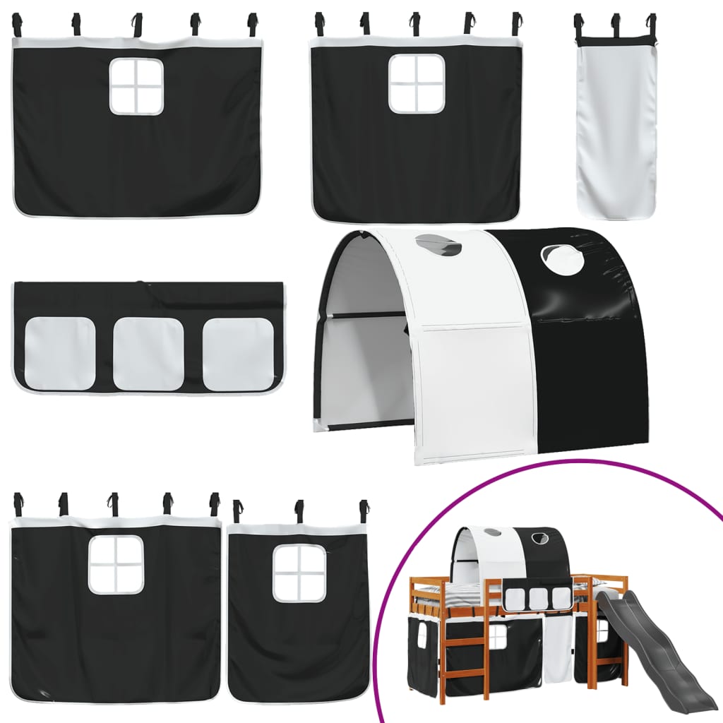 vidaXL Kinderhochbett mit Tunnel Weiß & Schwarz 80x200 cm Kiefernholz