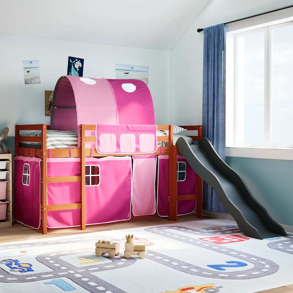 vidaXL Kinderhochbett mit Tunnel Weiß & Schwarz 80x200 cm Kiefernholz