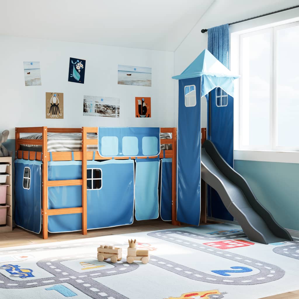 vidaXL Kinderhochbett mit Turm Weiß & Schwarz 80x200 cm Kiefernholz