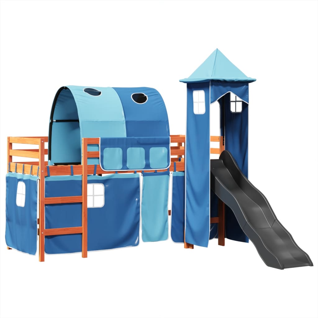 vidaXL Kinderhochbett mit Turm Blau 80x200 cm Massivholz Kiefer