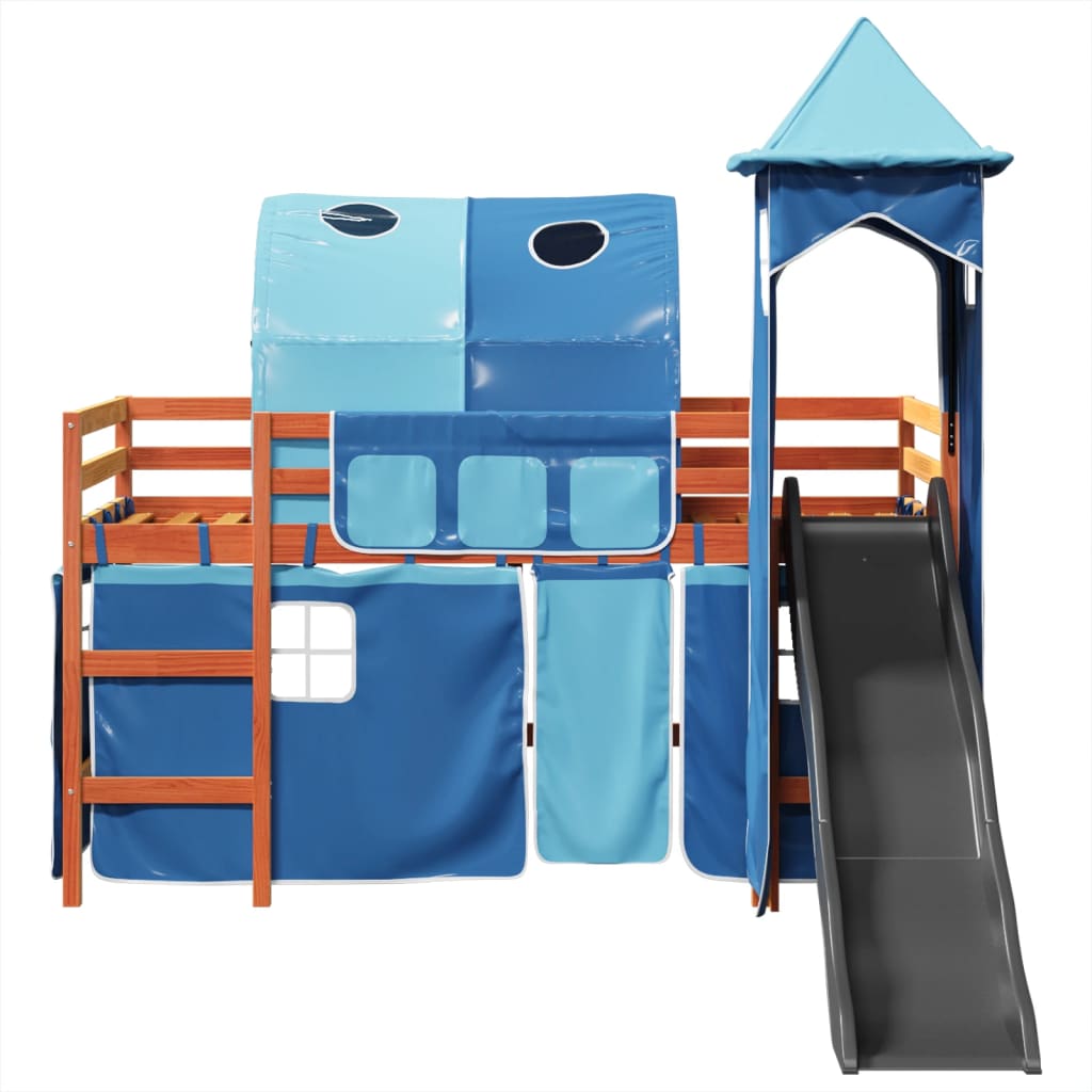 vidaXL Kinderhochbett mit Turm Blau 80x200 cm Massivholz Kiefer