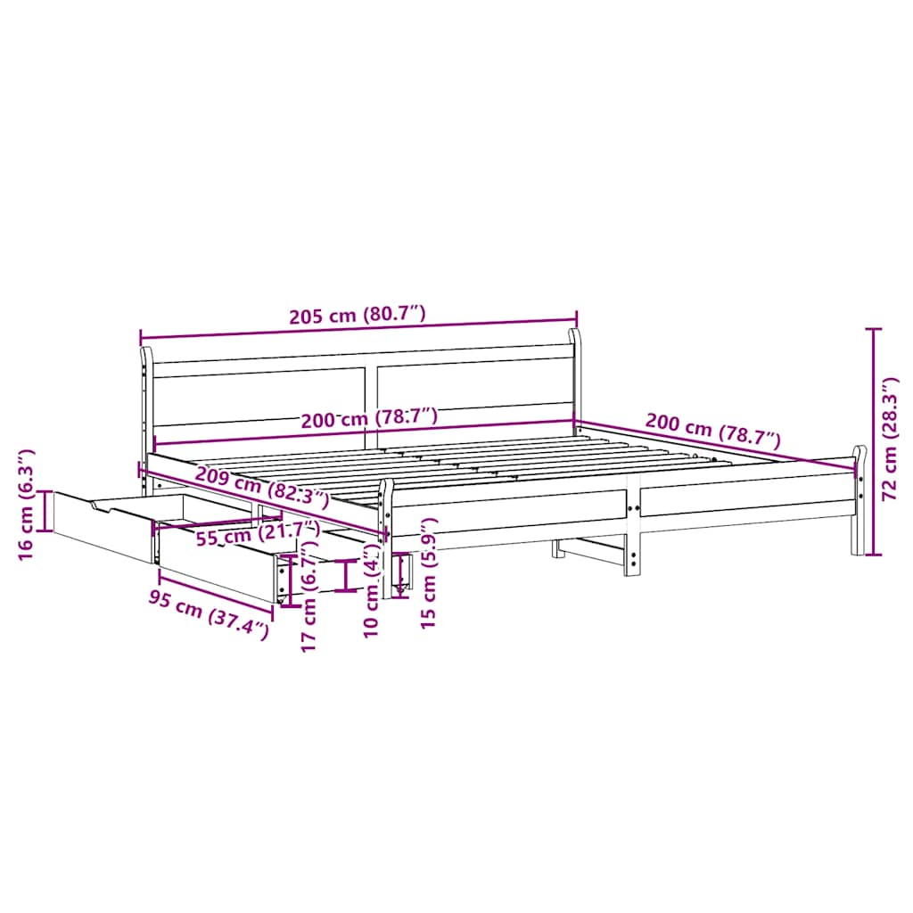 vidaXL Massivholzbett ohne Matratze 200x200 cm Kiefer