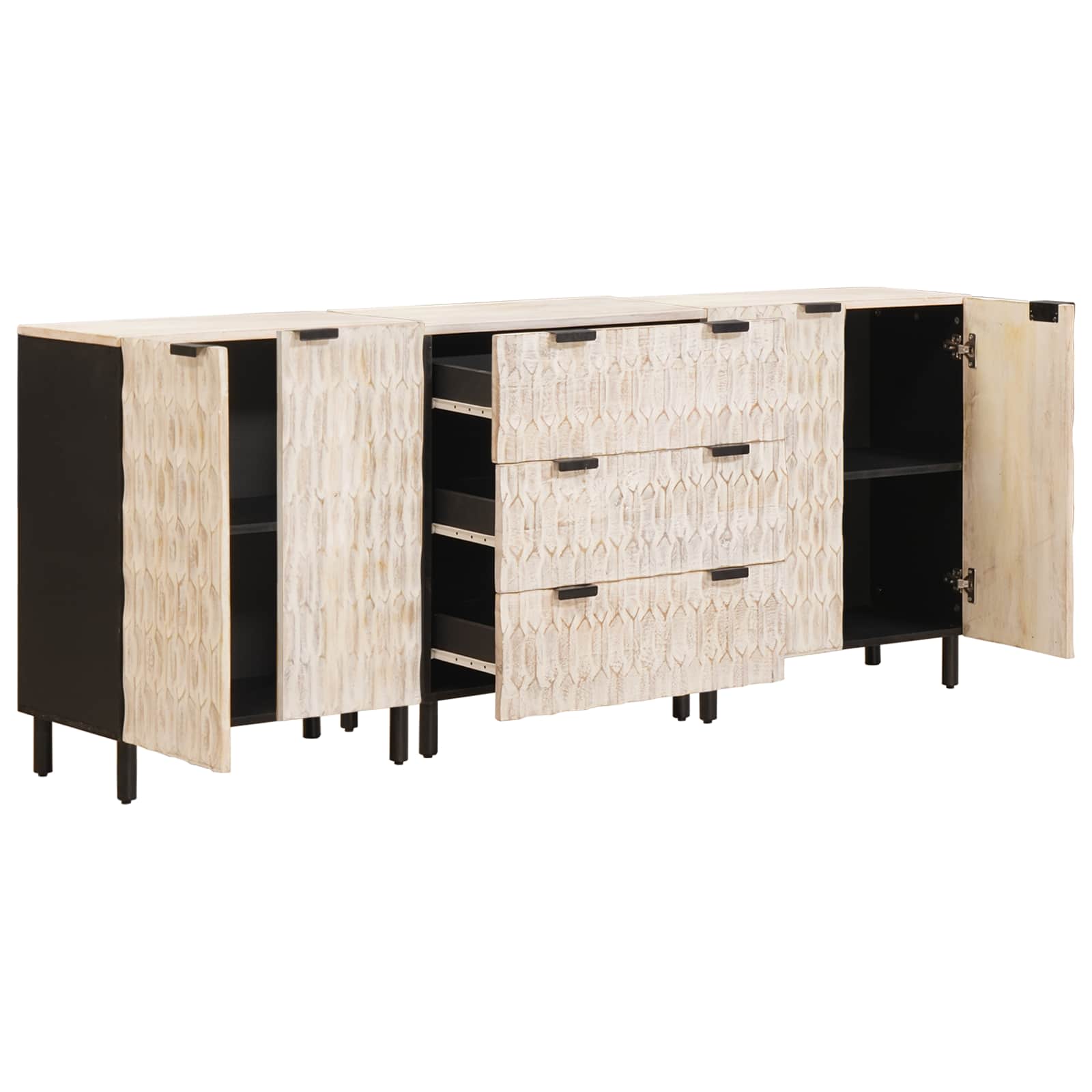 vidaXL Sideboard Weiße gewaschene Oberfläche Massivholz Mango