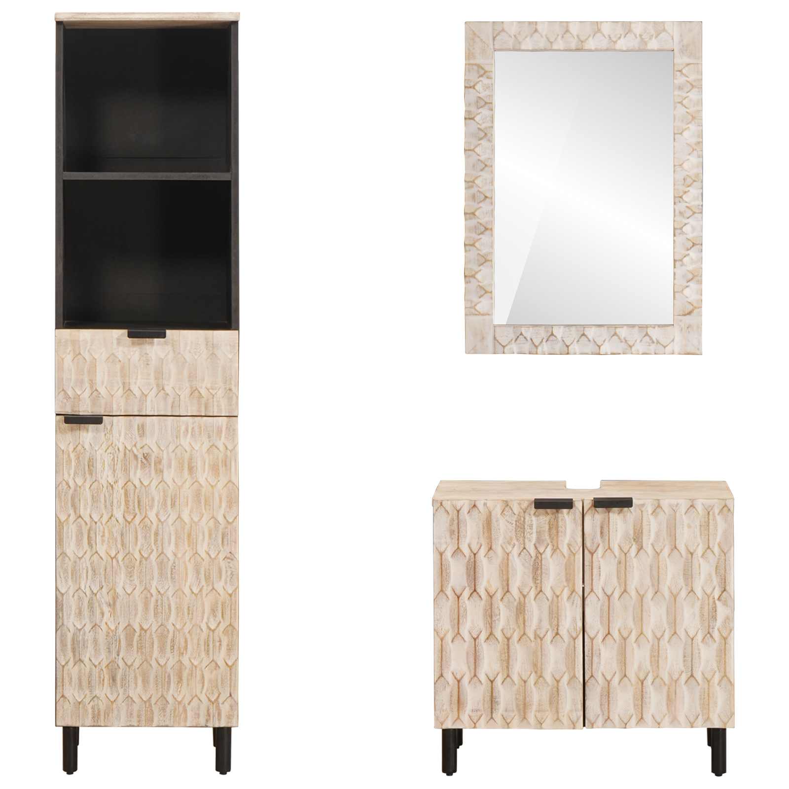 vidaXL Badezimmer Sets Weiße gewaschene Oberfläche Massivholz Mango