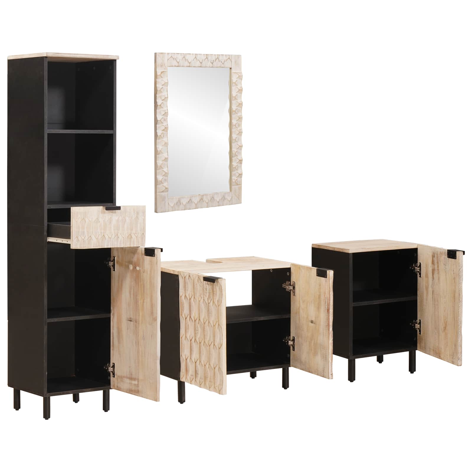 vidaXL Badezimmer Sets Weiße gewaschene Oberfläche Massivholz Mango