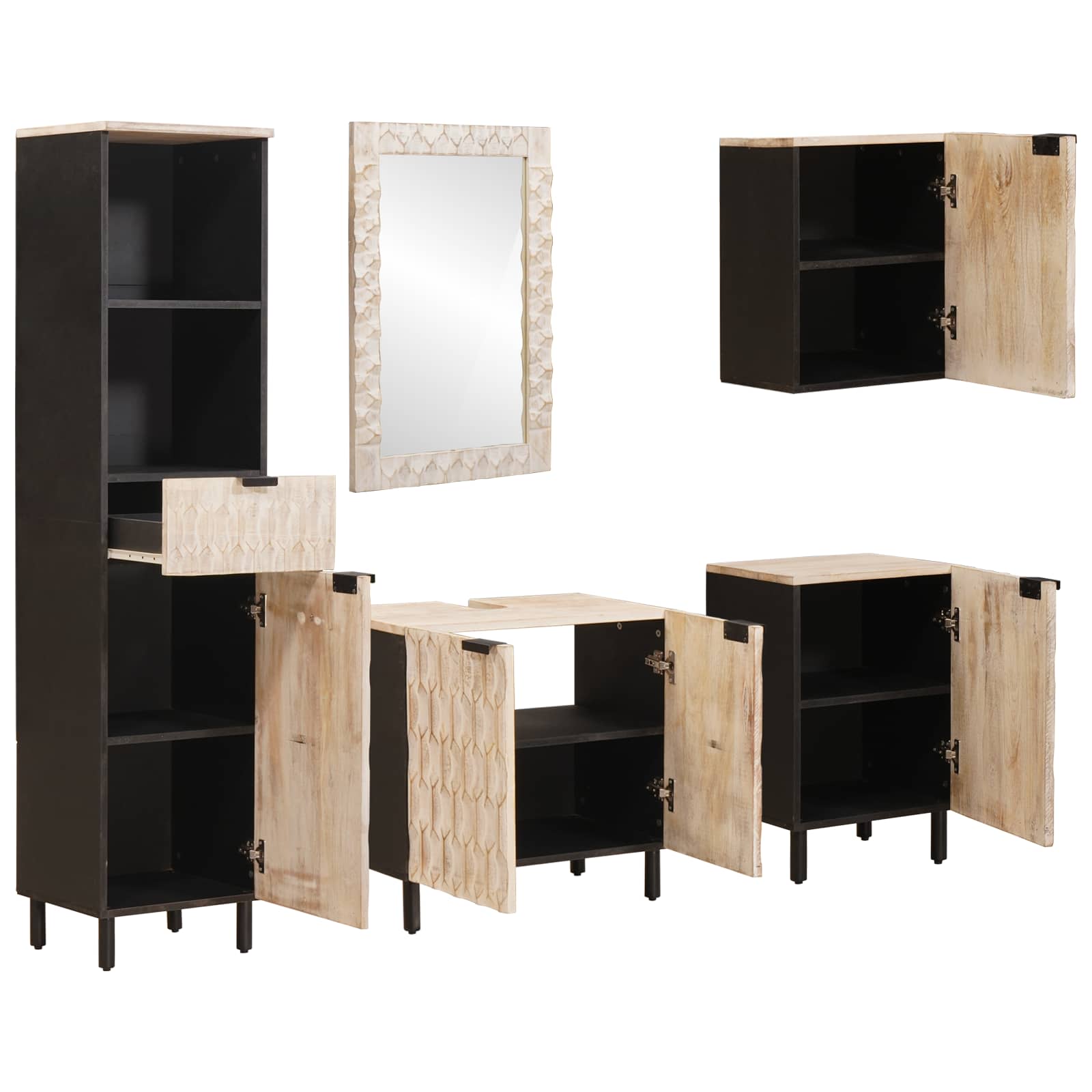 vidaXL Badezimmer Sets Weiße gewaschene Oberfläche Massivholz Mango