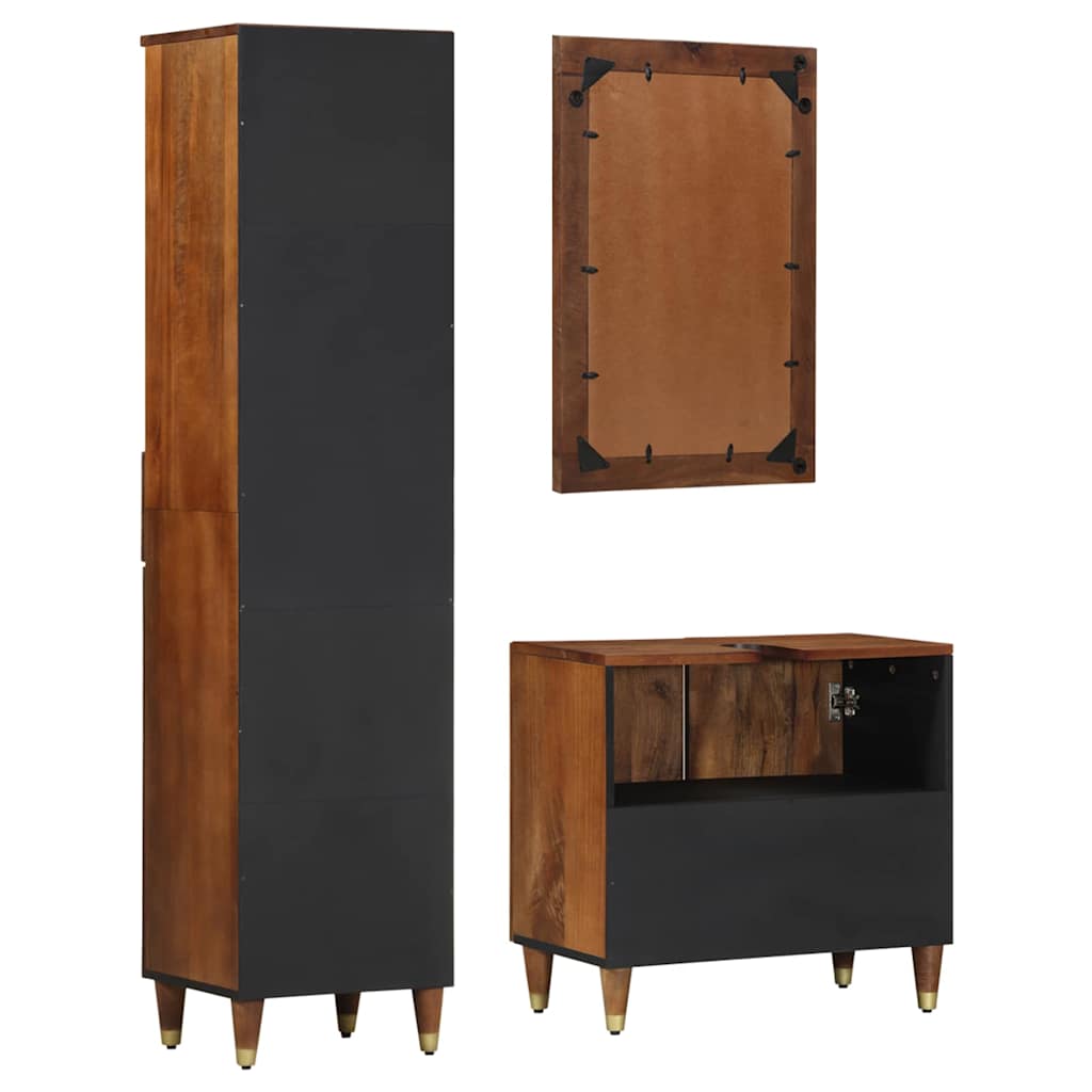 vidaXL Badezimmerschrank-Set mit Tür 3 pcs Honigbraun Massivholz Mango