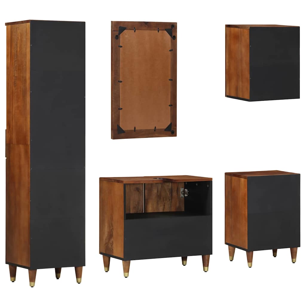 vidaXL Badezimmerschrank-Set mit Tür 5 pcs Honigbraun Massivholz Mango