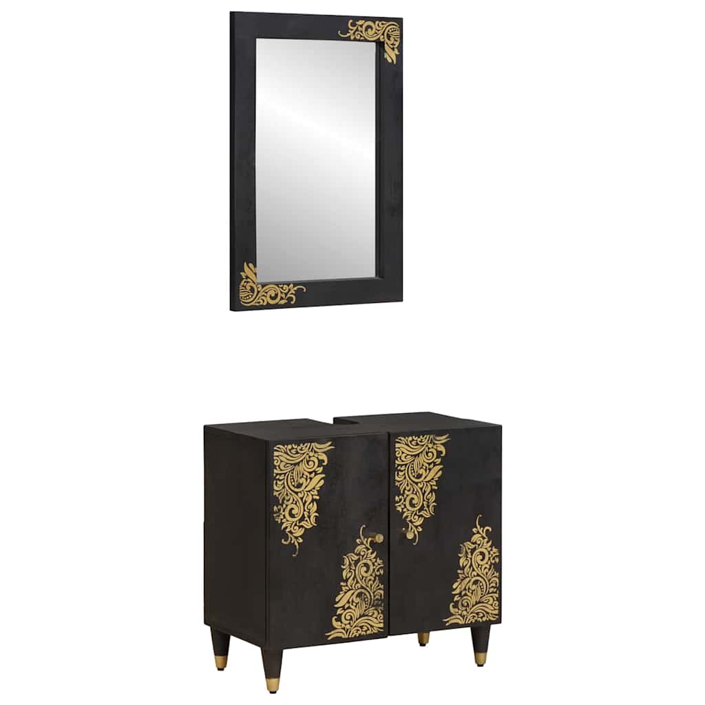 vidaXL Badezimmerschrank-Set mit Tür 2 pcs Honigbraun Massivholz Mango