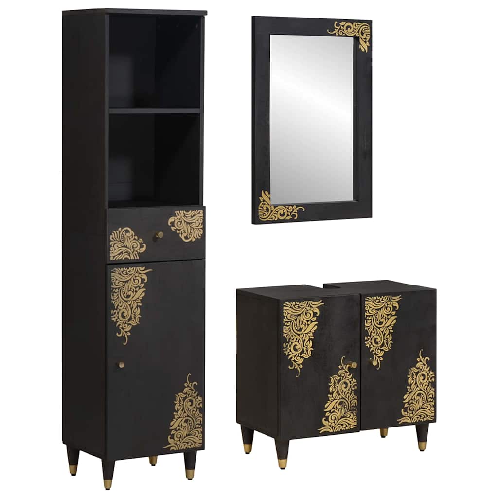 vidaXL Badezimmerschrank-Set mit Tür 3 pcs Honigbraun Massivholz Mango