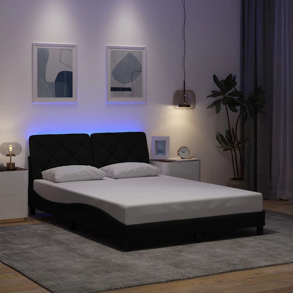 Bettgestell mit LED ohne Matratze Hellgrau 80x200 cm Stoff