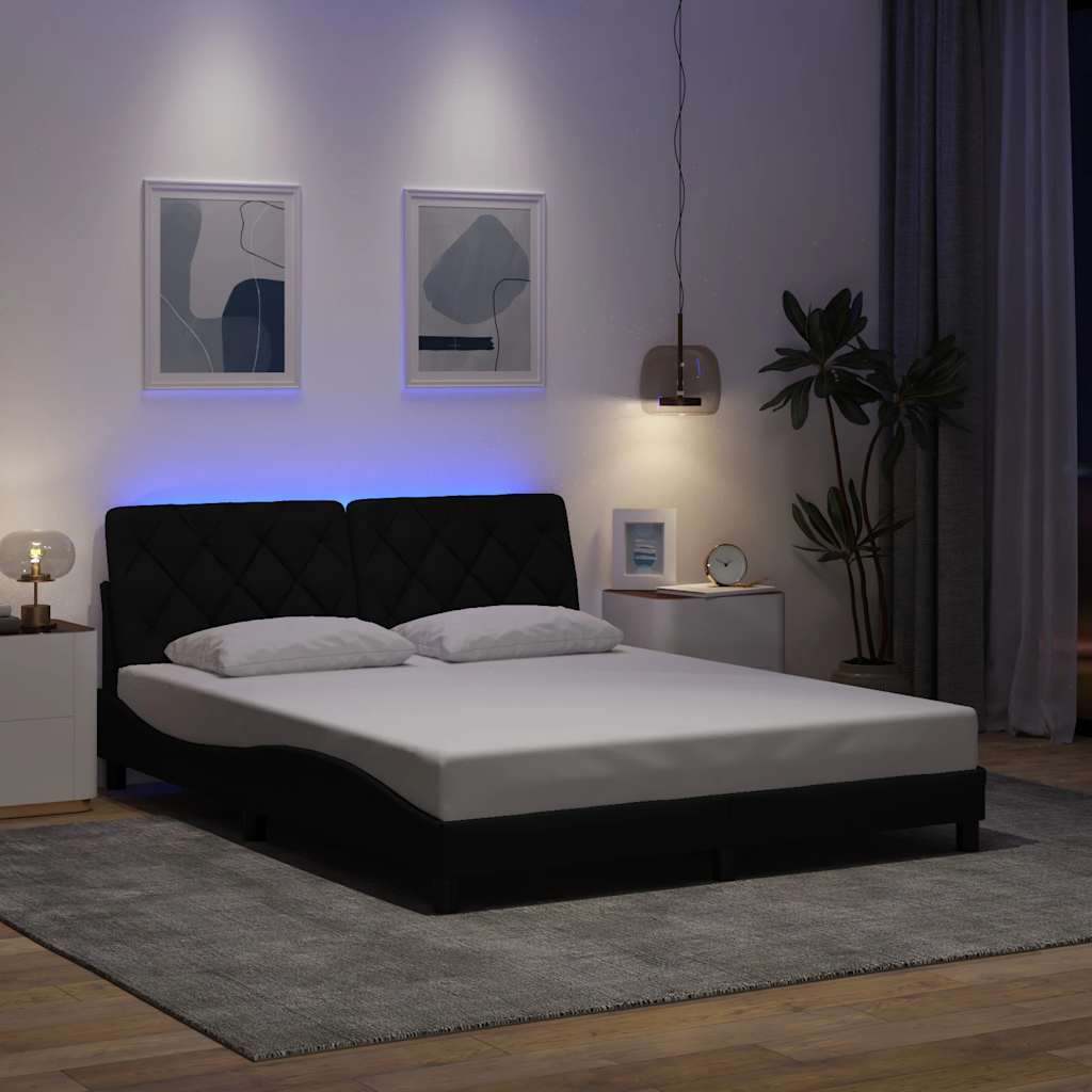 Bettgestell mit LED ohne Matratze Hellgrau 80x200 cm Stoff