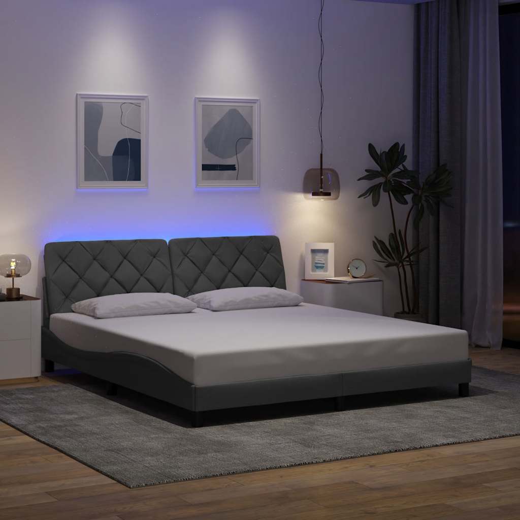 Bettgestell mit LED ohne Matratze Hellgrau 80x200 cm Stoff