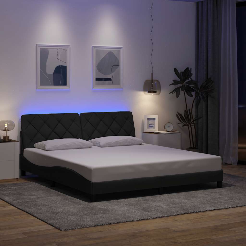 Bettgestell mit LED ohne Matratze Hellgrau 80x200 cm Stoff