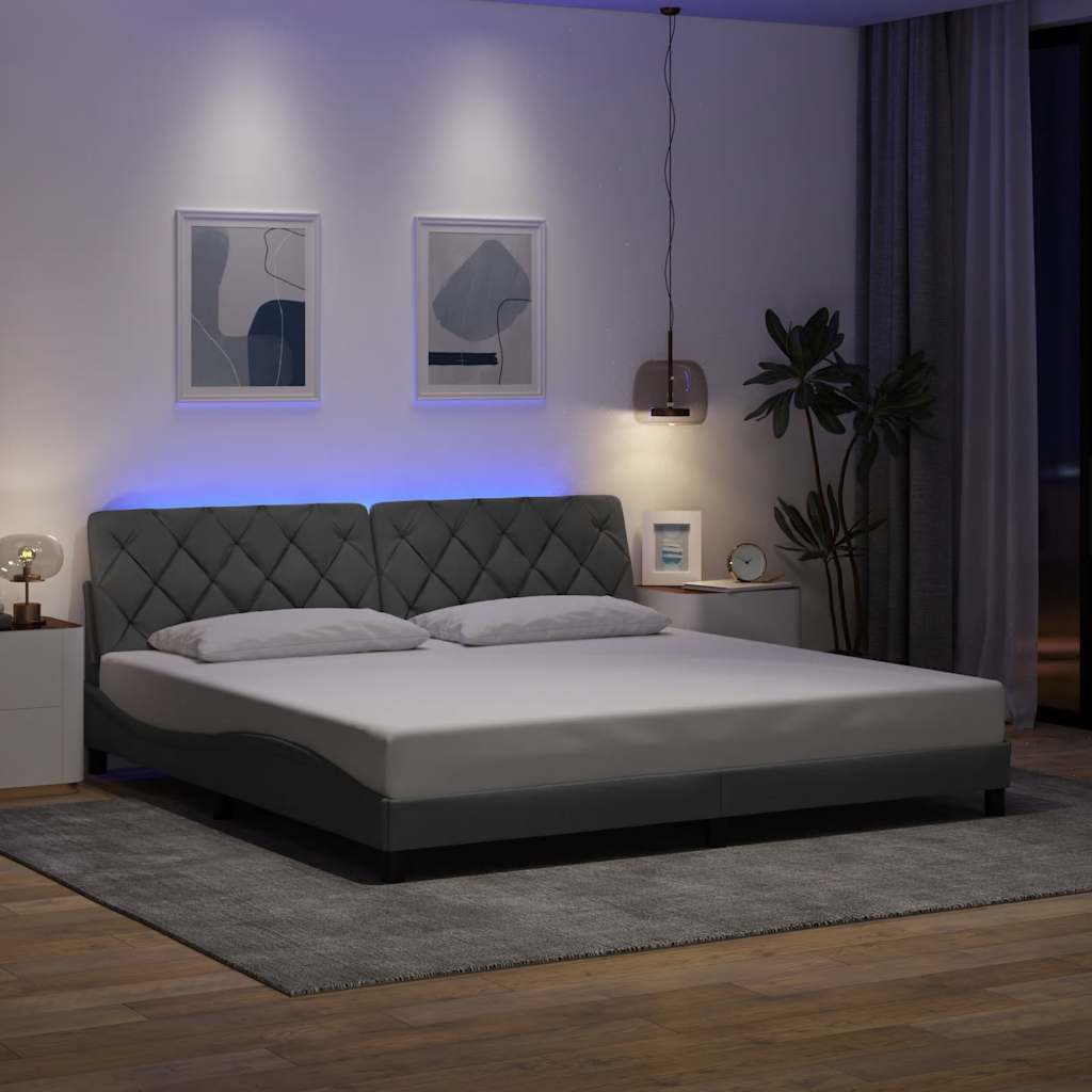Bettgestell mit LED ohne Matratze Hellgrau 80x200 cm Stoff