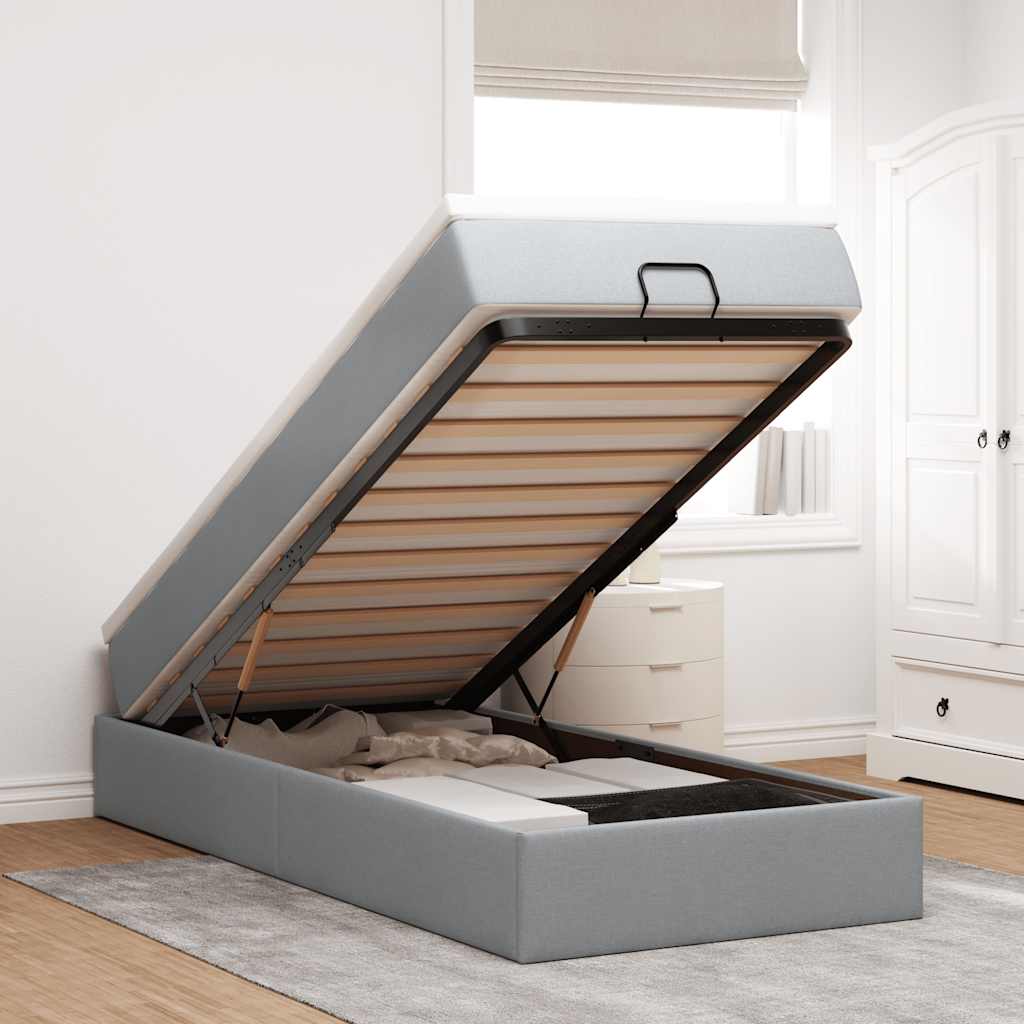 vidaXL Ottoman-Bett mit Matratze Hellgrau 80x200 cm Stoff