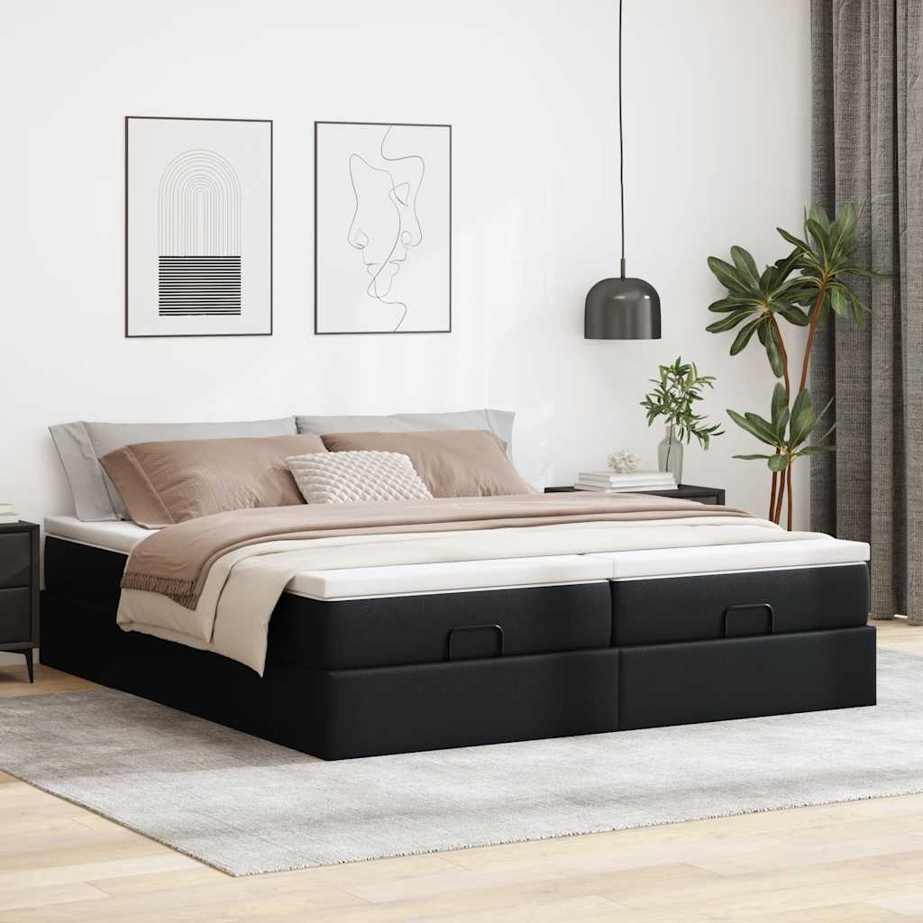 vidaXL Ottoman-Bett mit Matratzen Schwarz 160x200 cm Kunstleder
