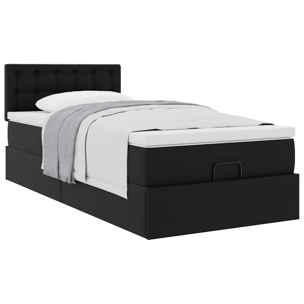 vidaXL Ottoman-Bett mit Matratze Schwarz 80x200 cm Kunstleder