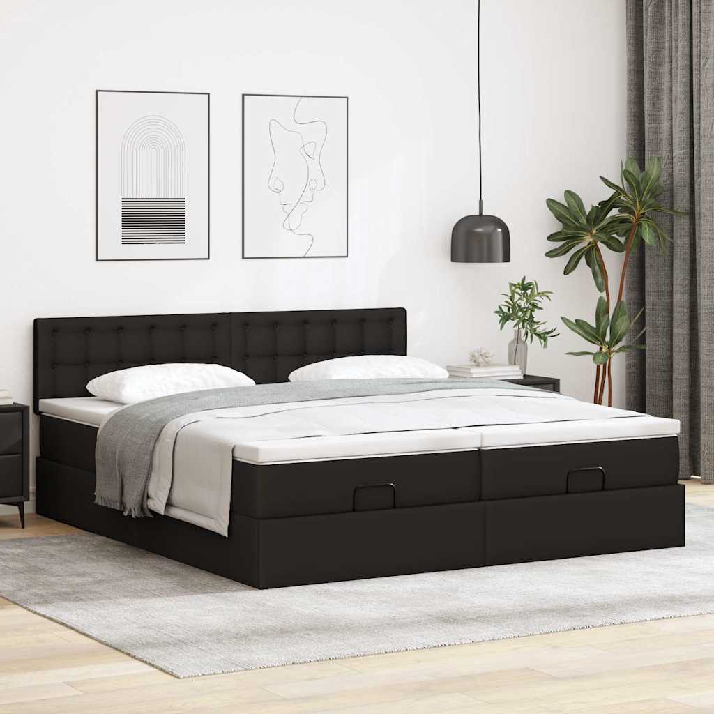 vidaXL Ottoman-Bett mit Matratzen Schwarz 160x200 cm Kunstleder