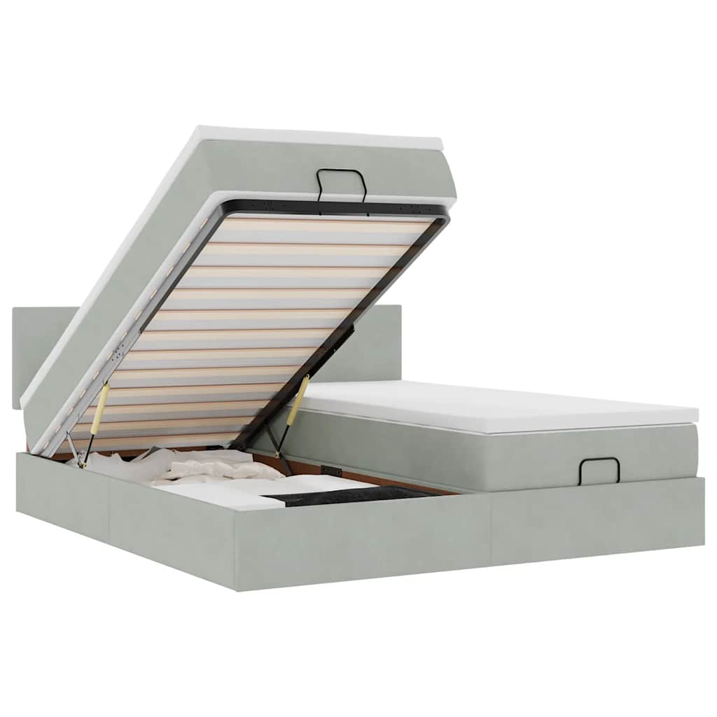 vidaXL Ottoman-Bett mit Matratzen Hellgrau 160x200 cm Samt