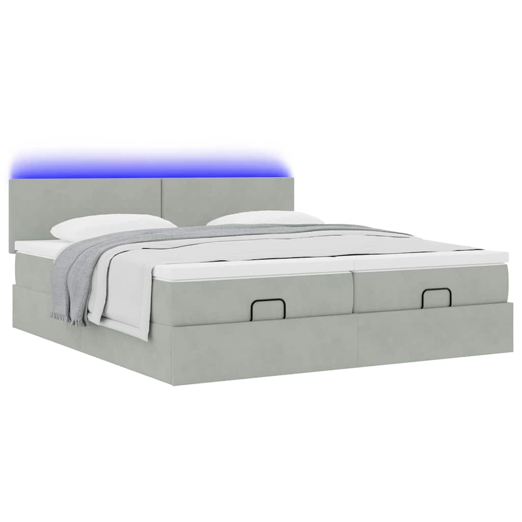 vidaXL Ottoman-Bett mit Matratzen & LEDs Hellgrau 160x200 cm Samt