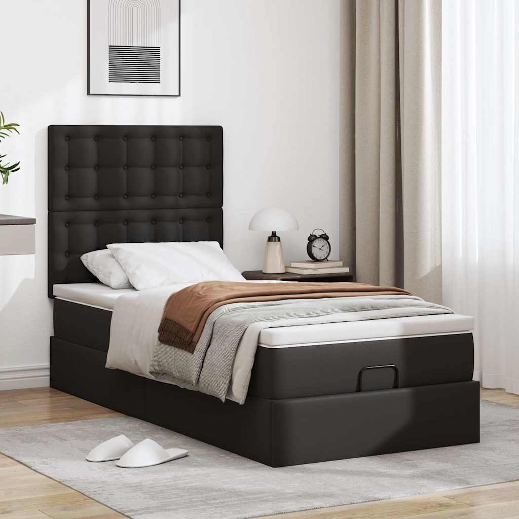 vidaXL Ottoman-Bett mit Matratze Schwarz 80x200 cm Kunstleder