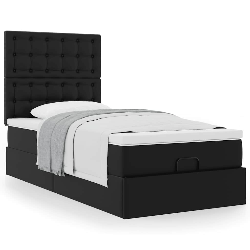 vidaXL Ottoman-Bett mit Matratze Schwarz 80x200 cm Kunstleder