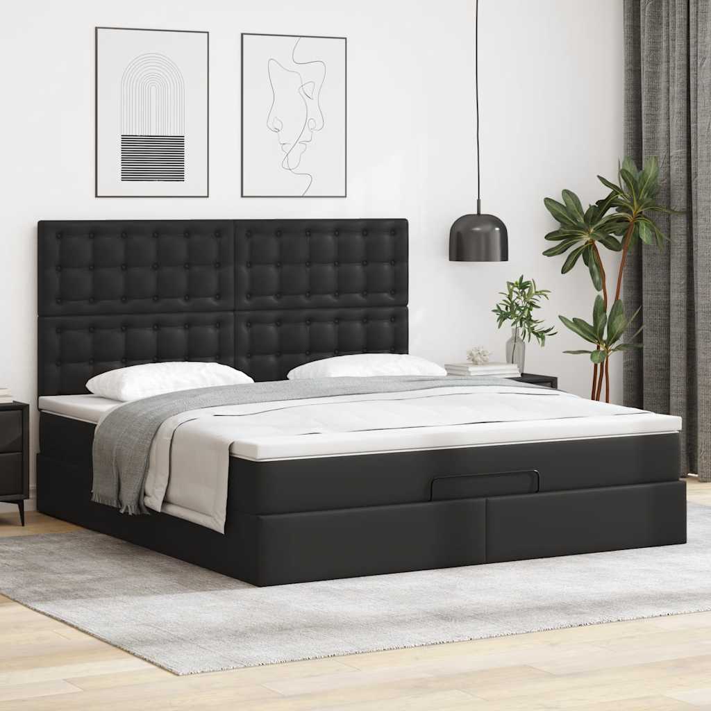 vidaXL Ottoman-Bett mit Matratze Schwarz 80x200 cm Kunstleder